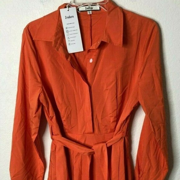 Zredurn Womens Elegant Pleated Shirt Dress - Picture 4 of 7